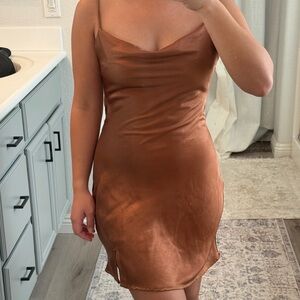 Mini Brown Satin Slip Dress